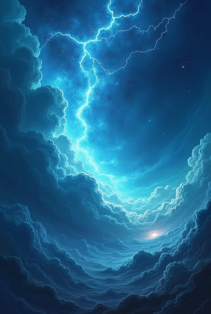 Space galaxy anomaly of thunders and lightning everywhere more cloud thunder and clouds and stars, cyan, light blue, Van Gough, space, galaxy