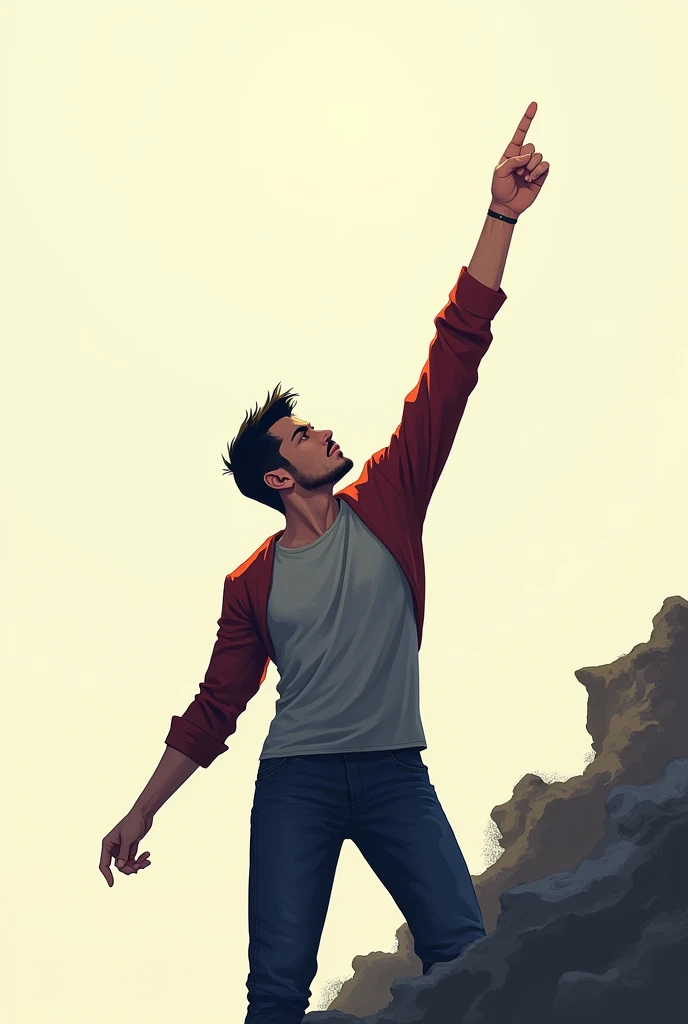 Guy pointing diagonally up