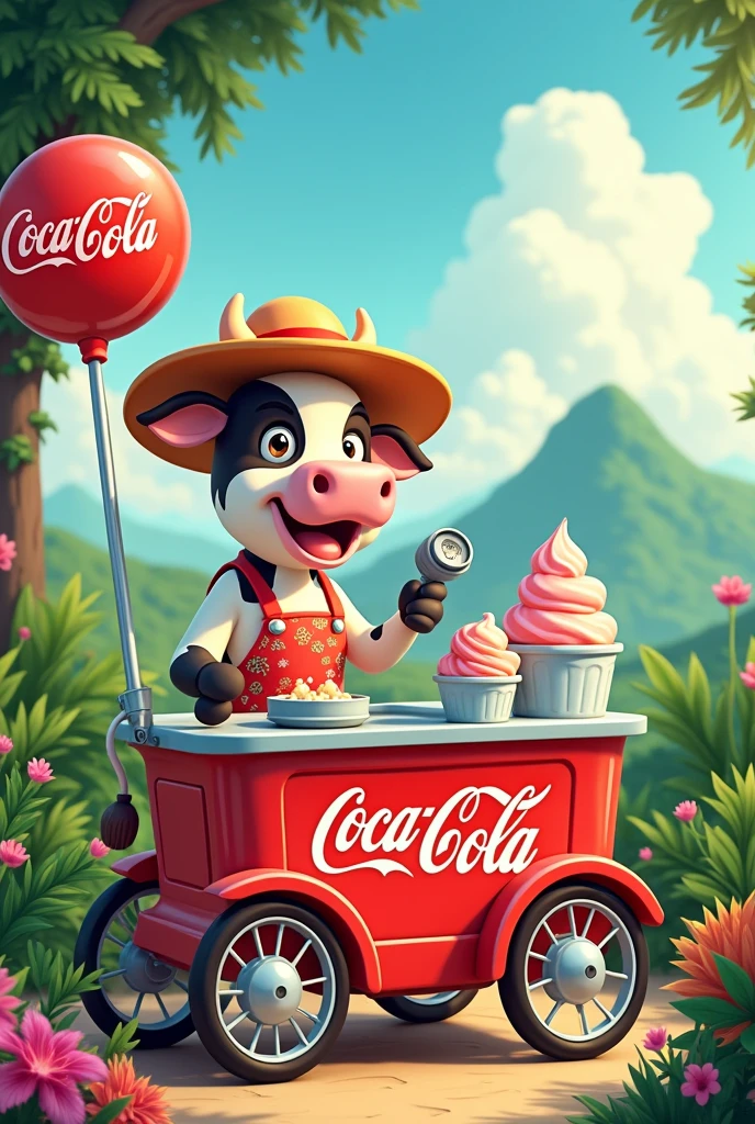 You can make an image of Coca Cola and Dos Pinos from Costa Rica with the cow Lula for an ice cream