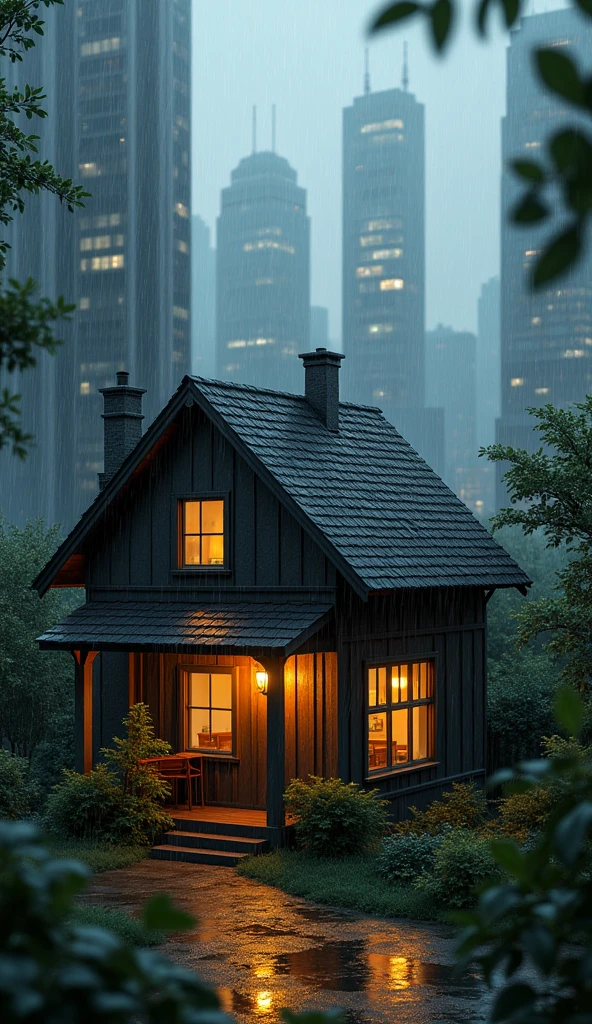In a city there was a house on a rainy day. 