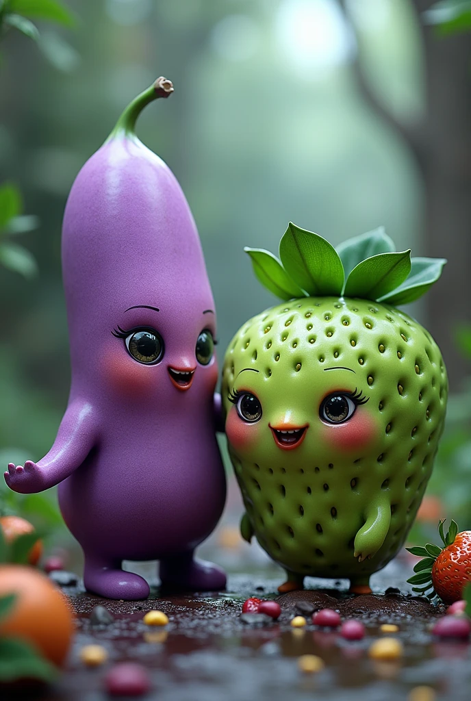 make the purple banana and the green strawberry come to life