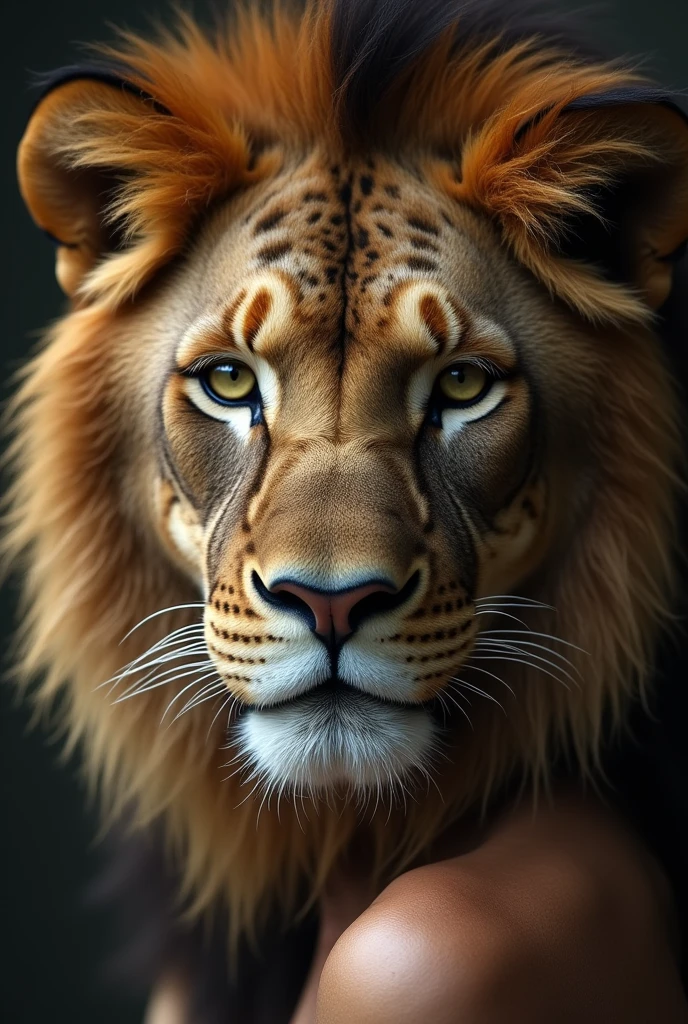 half woman half lioness the head is a woman but skin its lion