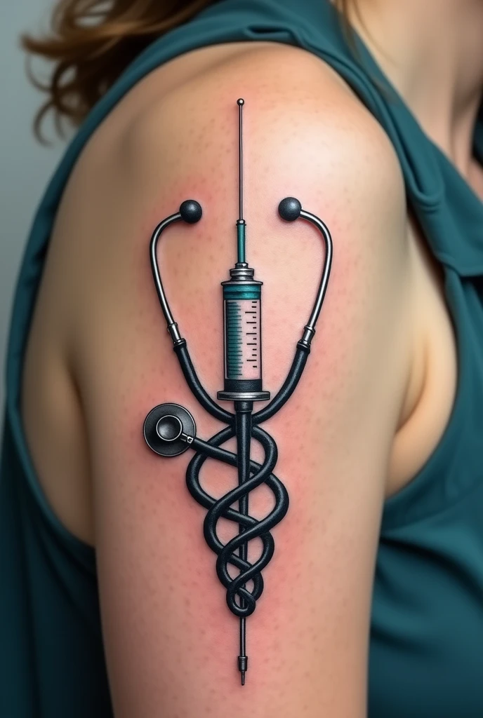 Give me a tattoo idea that represents the medical career. Being the main focus a syringe and a stethoscope