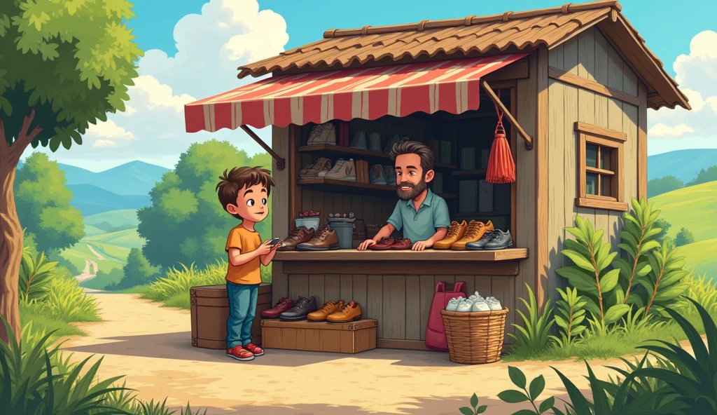 Big brother and younger brother selling shoes
