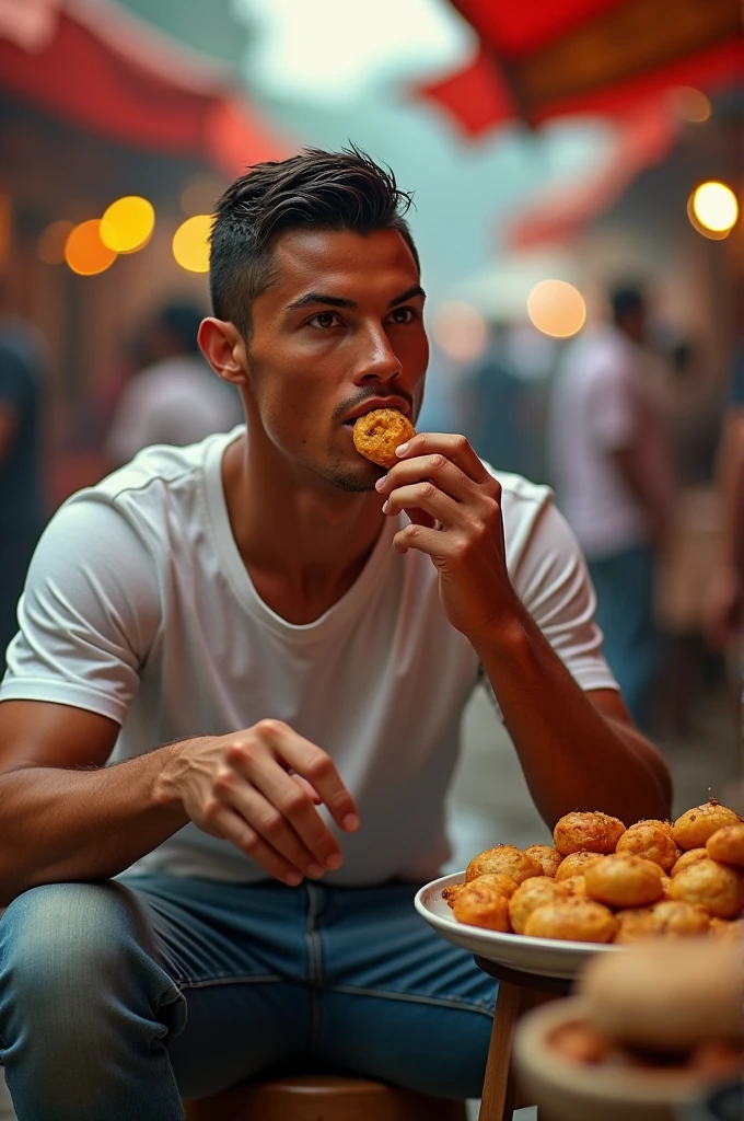 Cristiano ronaldo eating indian Street food