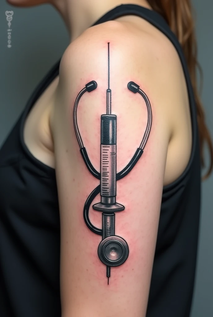 Give me a tattoo idea that represents the medical career. Being the main focus a syringe and a stethoscope 