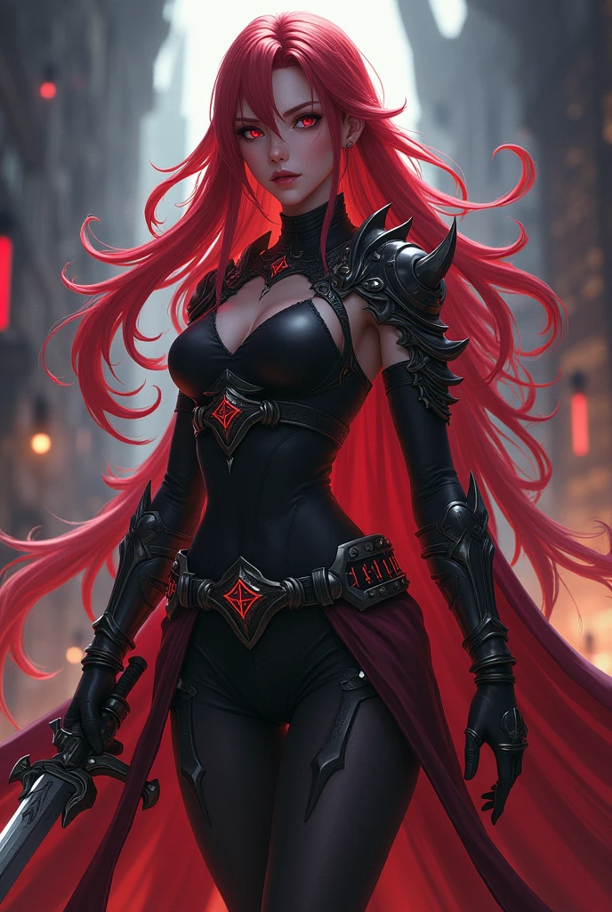 Fox girl beautiful warrior red ears fox tail helmet night demon glowing eyes