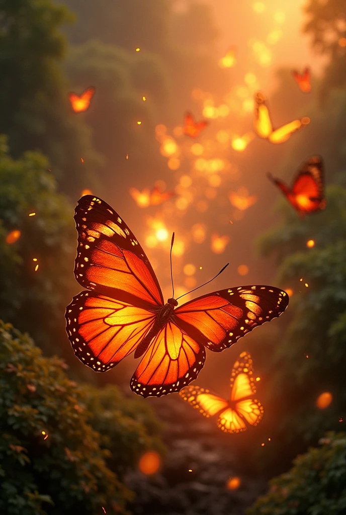 Many fire butterflies