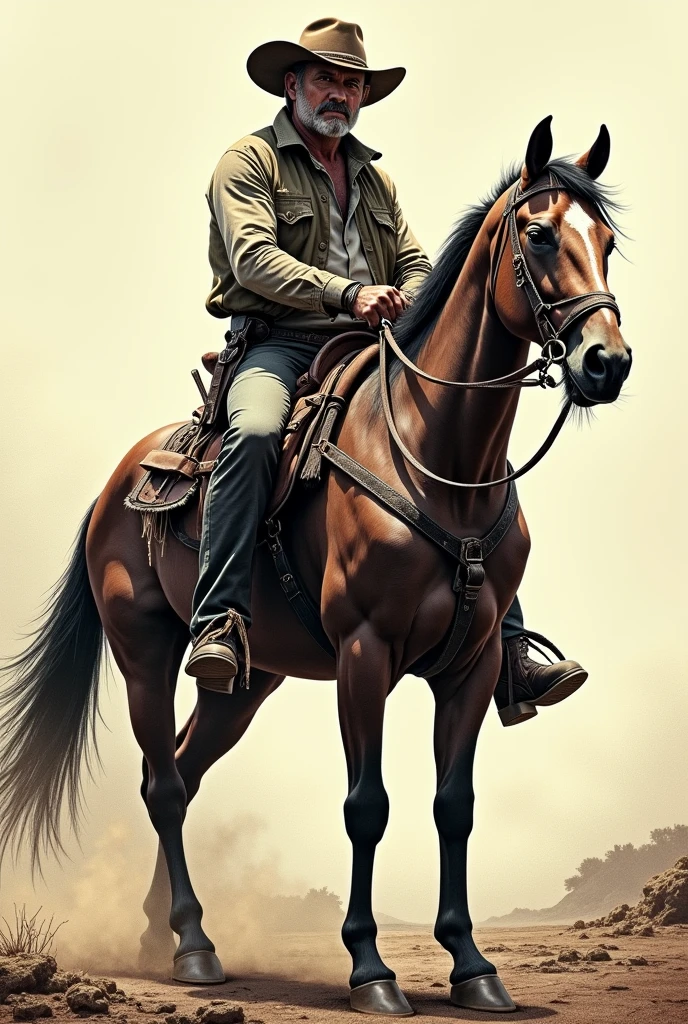 Character Riobaldo from the book "great backlands trails" in the form of a jagunço on top of his horse in the front hatching style and drawing style