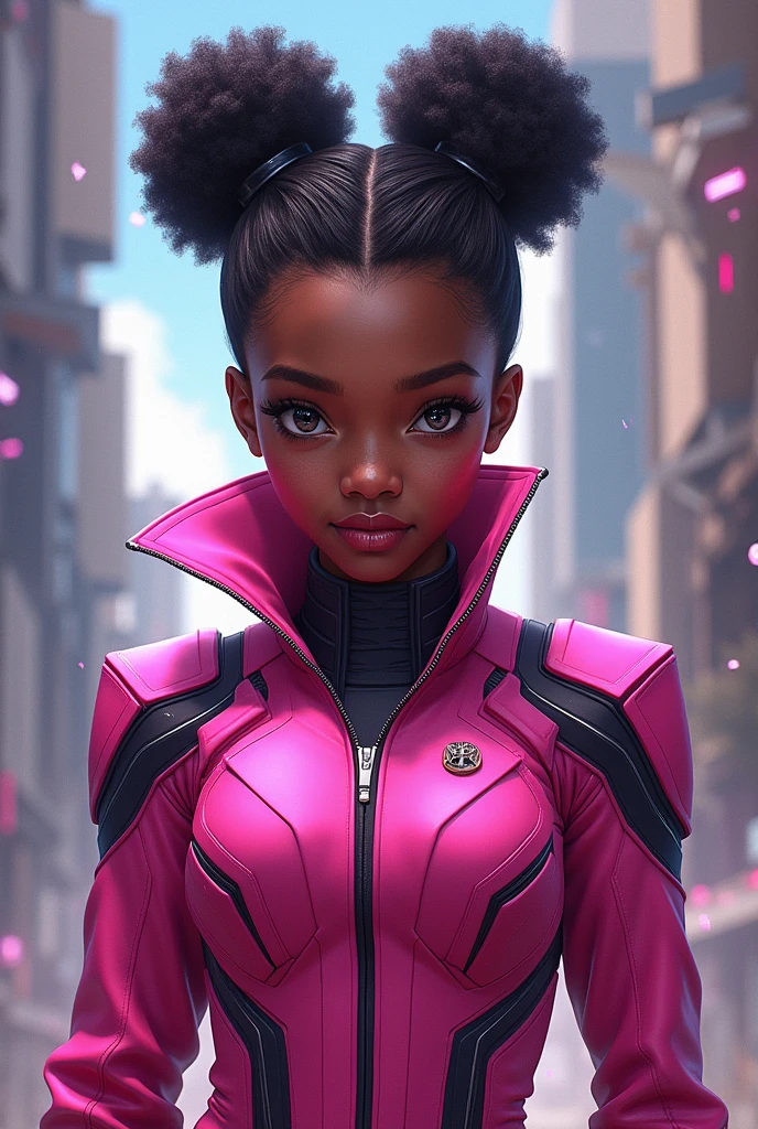 Shuri from Black Panther in pink uniform