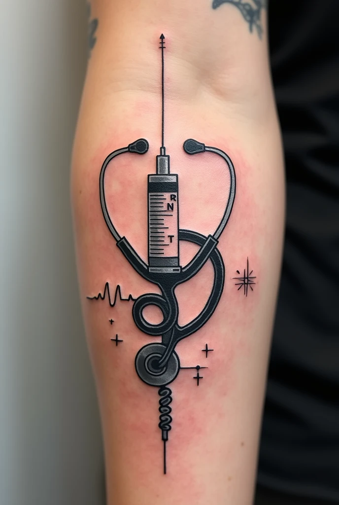 Give me a tattoo idea that represents the medical career. Being the main focus a syringe and a stethoscope 