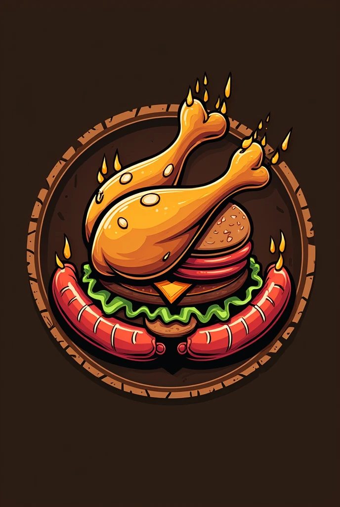 Generate a logo for a restaurant that sells broster chicken, sausage and burgers
