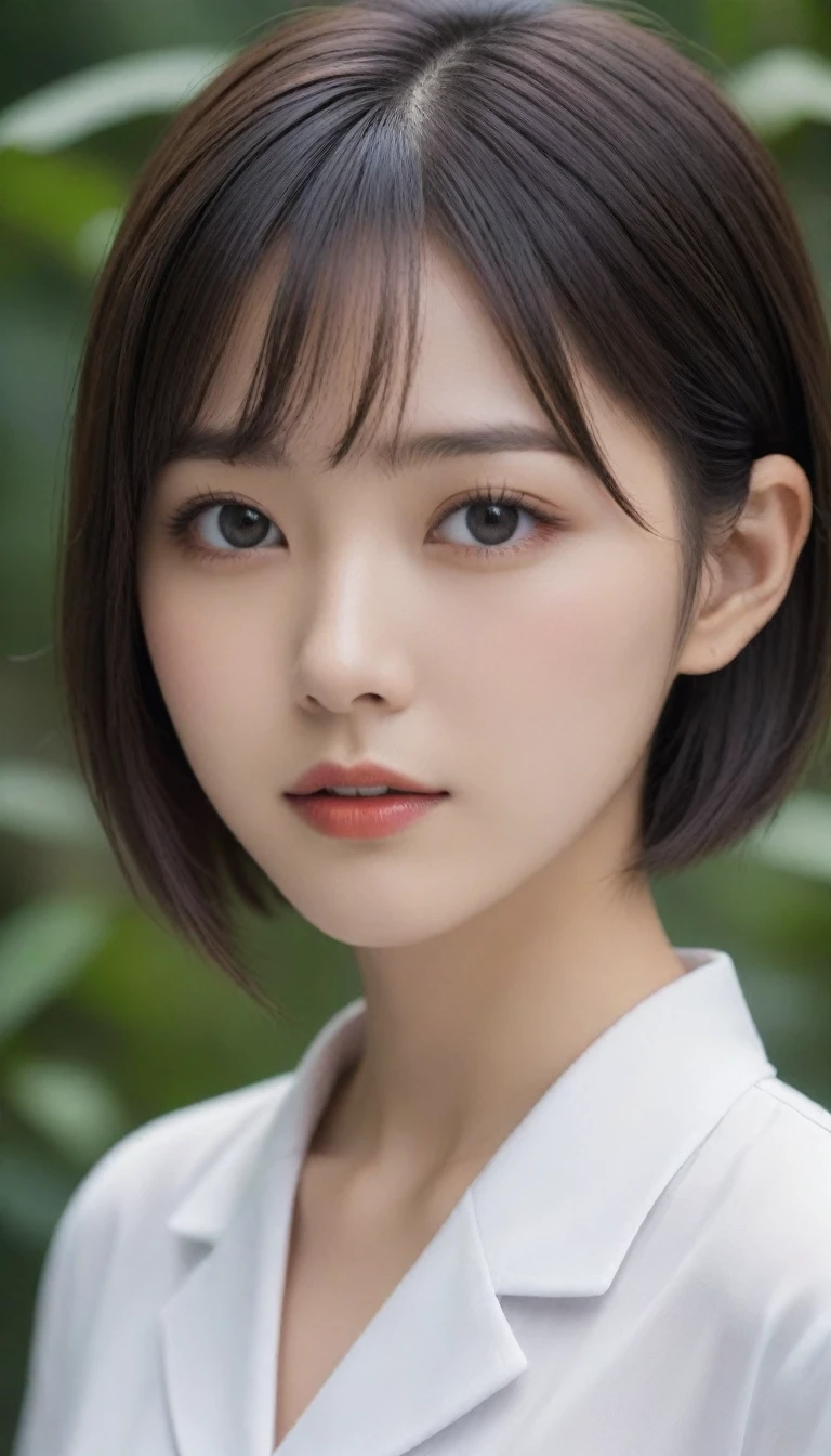 8k, Ultra-high resolution, Highest quality, masterpiece, 三分割法によるphotograph,Surreal, photograph, 1 , (:1.3), cute, cute顔, 細部までBeautiful Eyes, 細かくdetailedに,masterpiece,One Girl:1.2,Japanese women,nurse,upper body,glaring,Black short hair,Bowl cut,ID photo,((Fusion of humans and androids)),(Nurse uniform of the future:1.3),cyber punk,Eccentric,Medical Treatment Room,white collar,(Beautiful attention to detail),Subtle details, detailedな顔,anger,Attractive eyes,(ポートレートphotograph:1.4),(Photorealistic images:1.4),Fantasy art,(Beautiful Face:1.4),美しくAttractive eyes、Beautiful Eyes,Silver residue,(Tight waist:1.4)、(Beautiful with perfect body proportions:1.4),Pink Lips,profile,(((Ideal body type))),A-cup small breasts :2,、Portraiture:2、Perfect Anatomy、鮮明なdetailed、detailed,Fashion magazine cover,Thin lips,完璧でBeautiful Face ,完璧でcute顔, Skin with attention to detail, Perfect limbs、Narrow waist,Surreal,Light and shadow,spotlight