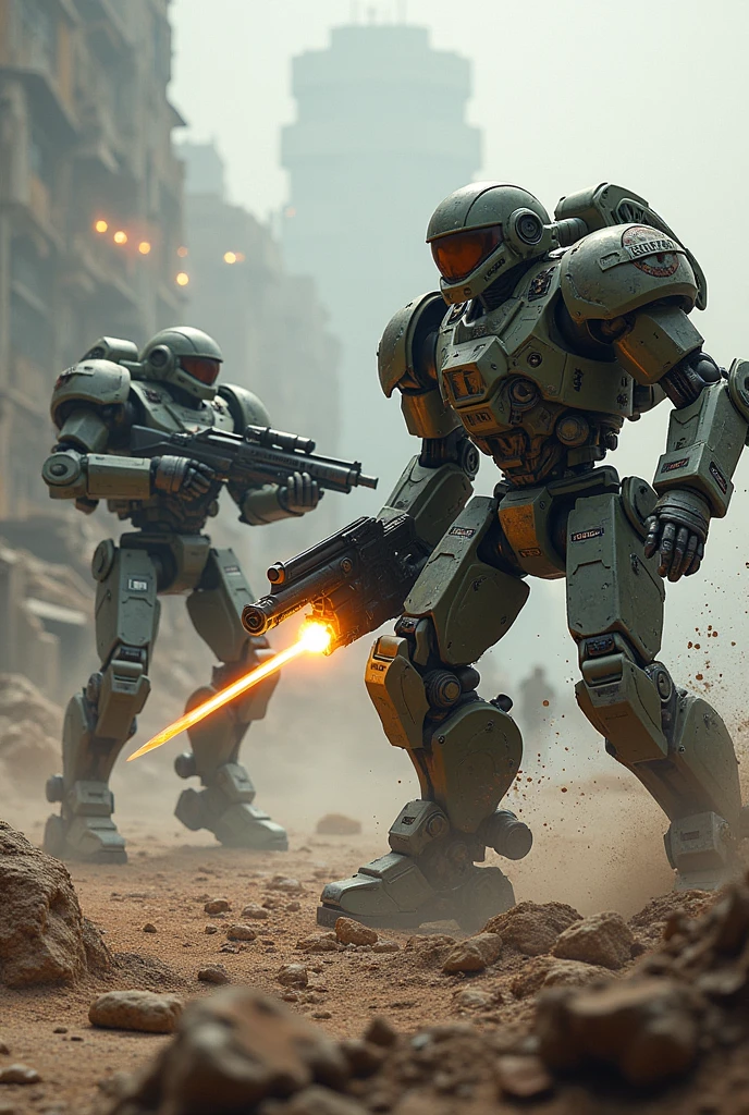 Multiple combat robots、gun、knife、fight、Camouflage