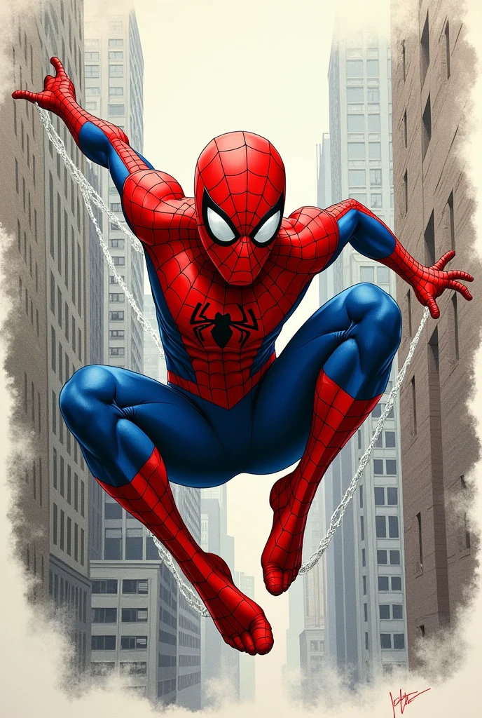 create an image of the cover of the movie of the amazing spider man drawing on paper made by hand