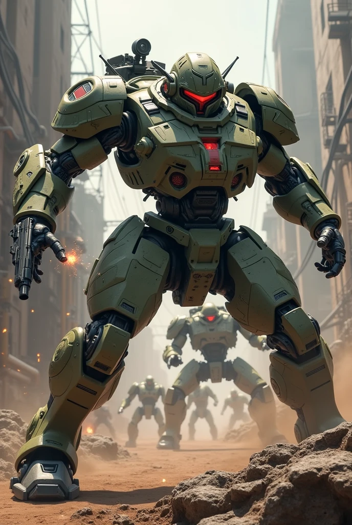 Multiple combat robots、gun、knife、fight、Camouflage、main character