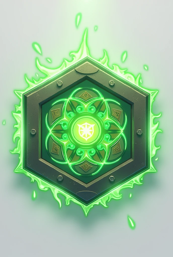 Enchanted hexagon spell magic for game square green no people background white anime style
