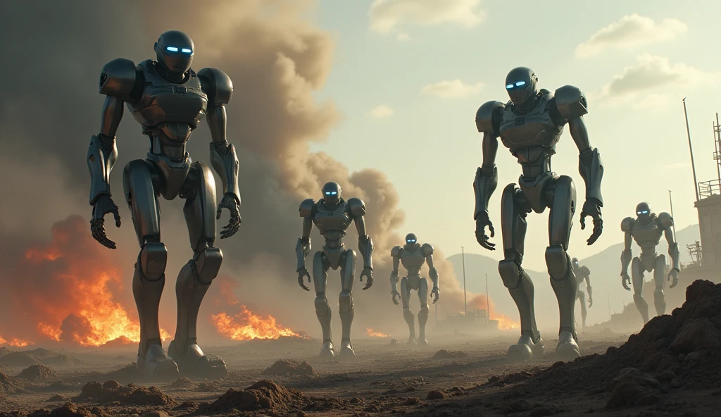 AI human like robots army, destroying the earth and killing humans