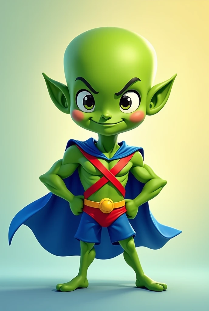 Martian Manhunter Avatar, caricatura para childs pequeños, blue cape, Red belt, Red bands crossed on the chest, short azul, child