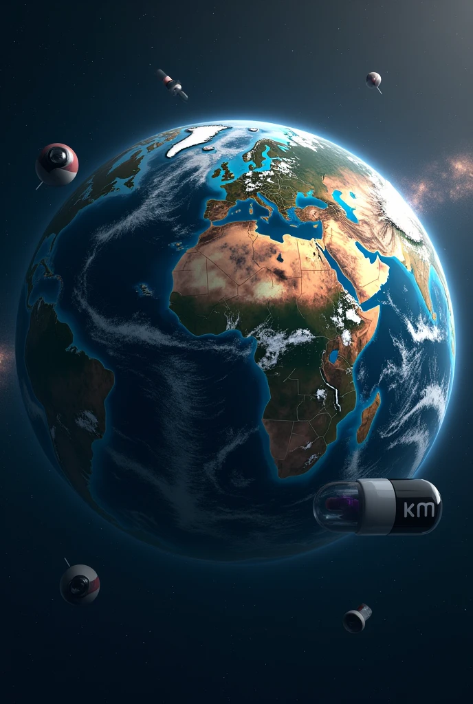 planet earth rotating around a capsule named km