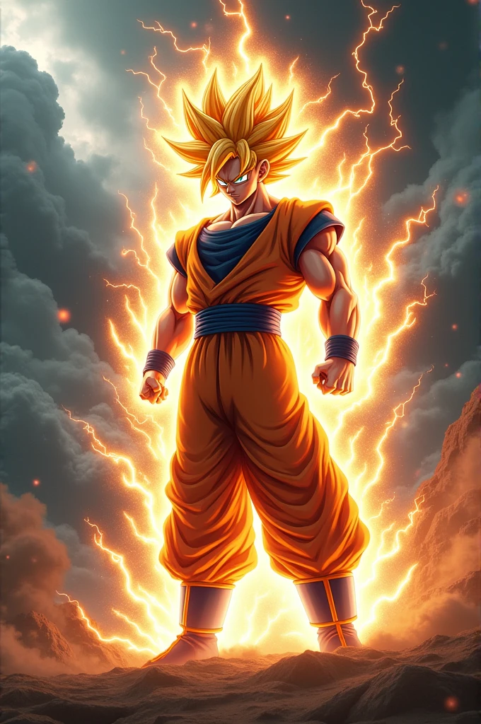 Goku turning super saiyan with lightning