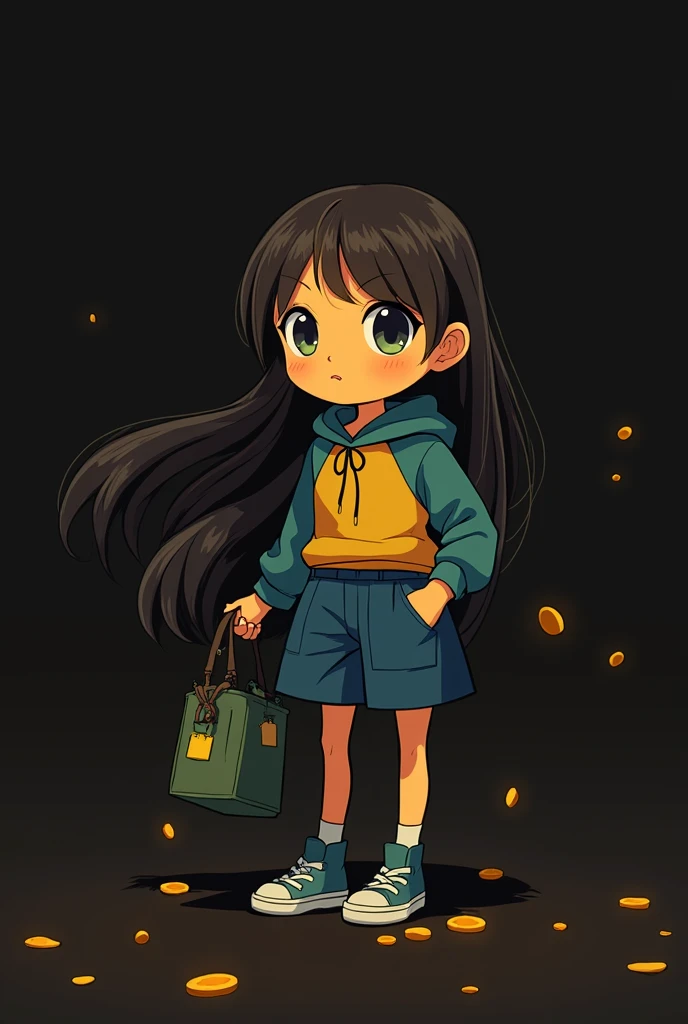 Draw the girl below in a more "anime girl" (keep her skin yellow.)