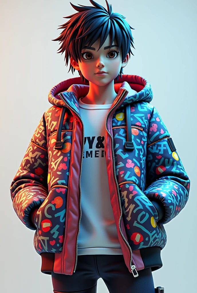 Wallpaper of a gamer avatar with a graffiti jacket and in 3D style