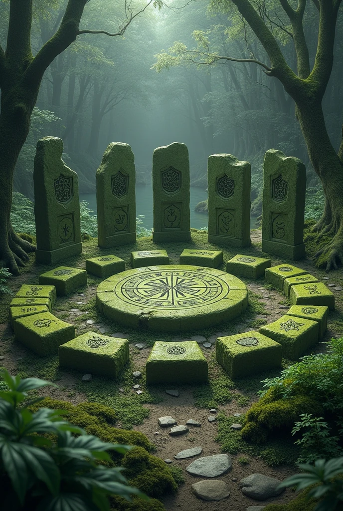 the clearing, on which an old stone circle stood. The moss-covered stones were arranged in a perfect circle and bore the same symbols, which they had already seen on the pillars in the hidden city