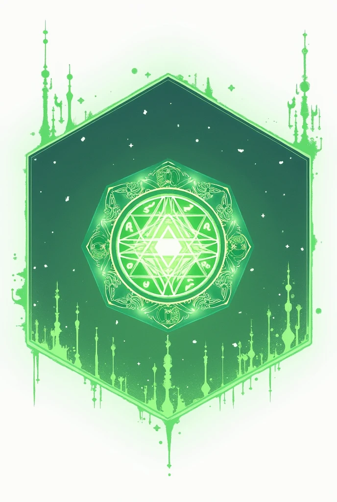 Enchanted hexagon spell magic with sign magic for game square green no people background white anime style