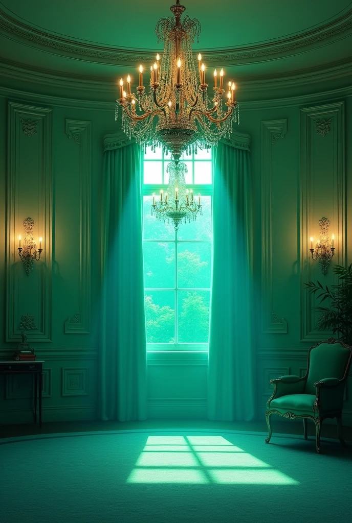 President&#39;s office and above the chandeliers green and blue environment the same but without the person 
