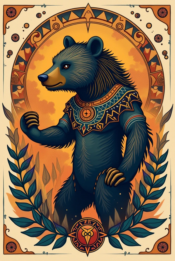 Believe me, the image of a bear but as if it were an Astec tattoo