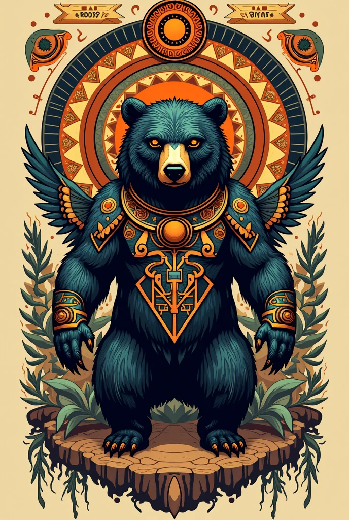 Believe me, the image of a bear but as if it were an Astec tattoo