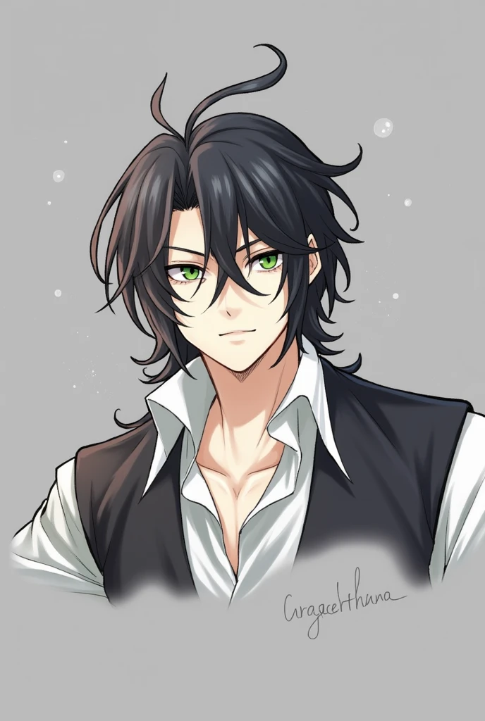 naughty man, blackquality hair, greeneyes
