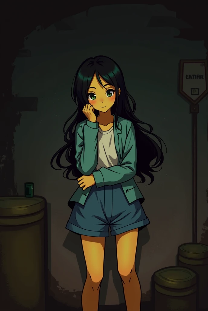 Draw the girl below in a more "anime girl" (keep her skin yellow.) make her more teenage.