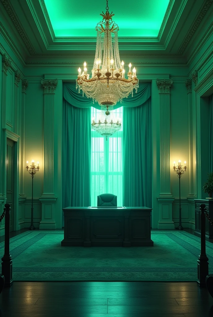 President&#39;s office and above the chandeliers green and blue environment the same but without the person 