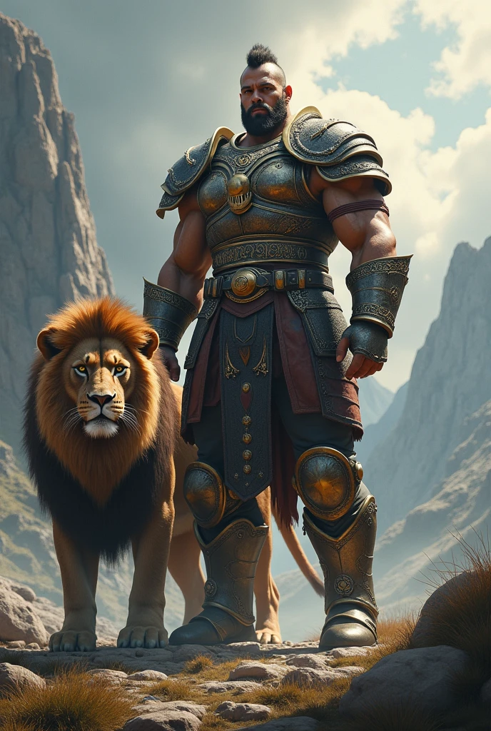 Epic warrior with a giant lion