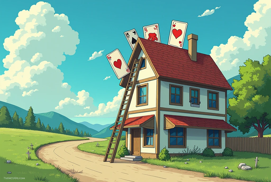 Uno with anime style ladder on roof on a road, side perspective
