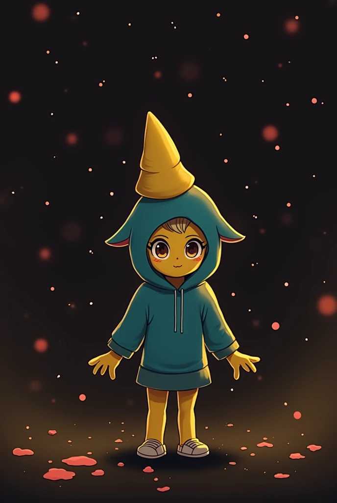 Draw the girl below in a more "anime girl" (keep her skin yellow.) make her more teenage.