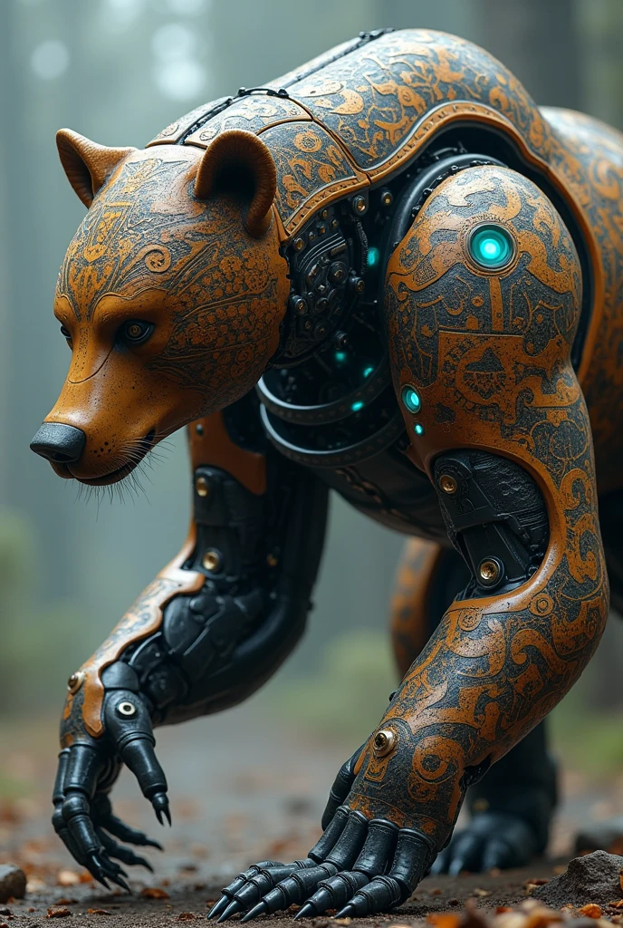 Believe me, the image of a bear but as if it were an Astec tattoo but styled a robot turning it in a circle 