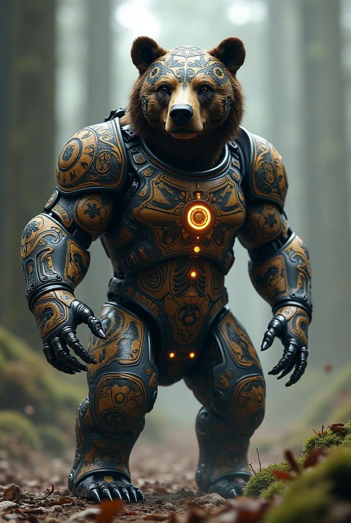 Believe me, the image of a bear but as if it were an Astec tattoo but styled a robot turning it in a circle 