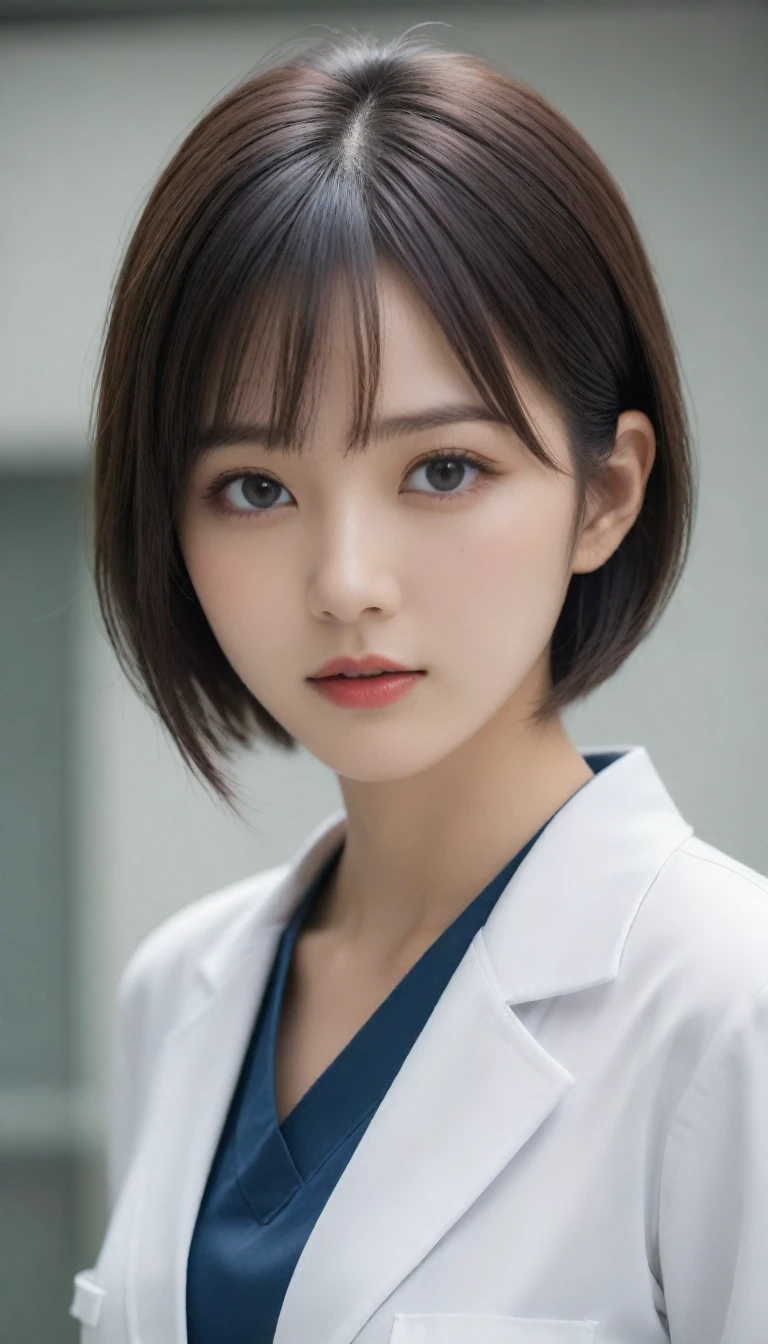 8k, Ultra-high resolution, Highest quality, masterpiece, 三分割法によるphotograph,Surreal, photograph, 1 , (:1.3), cute, cute顔, 細部までBeautiful Eyes, 細かくdetailedに,masterpiece,One Girl:1.2,Japanese women,nurse,upper body,glaring,Black short hair,Bowl cut,ID photo,((Humanoid Android)),(Nurse uniform of the future:1.3),Mechanized body,cyber punk,Eccentric,Medical Treatment Room,white collar,(Beautiful attention to detail),Subtle details, detailedな顔,anger,Attractive eyes,(ポートレートphotograph:1.4),(Photorealistic images:1.4),Fantasy art,(Beautiful Face:1.4),美しくAttractive eyes、Beautiful Eyes,Silver residue,(Tight waist:1.4)、(Beautiful with perfect body proportions:1.4),Pink Lips,profile,(((Ideal body type))),A-cup small breasts :2,、Portraiture:2、Perfect Anatomy、鮮明なdetailed、detailed,Fashion magazine cover,Thin lips,完璧でBeautiful Face ,完璧でcute顔, Skin with attention to detail, Perfect limbs、Narrow waist,Surreal,Light and shadow,spotlight