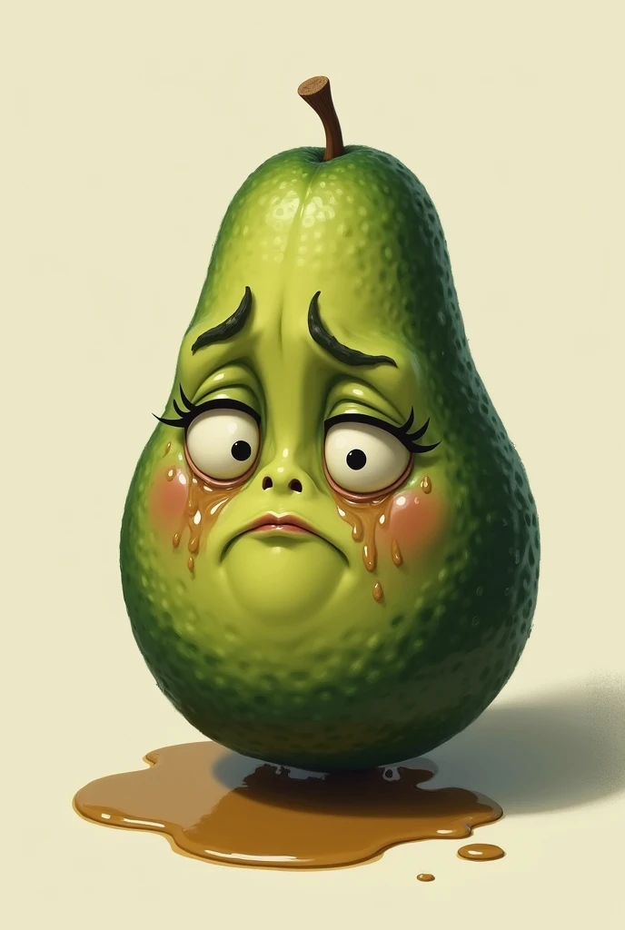 Draw the avocado crying and a puddle of pee under it
