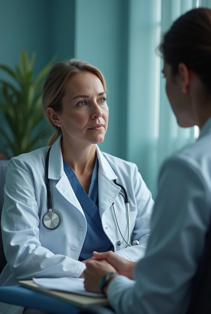 person with cancer at the doctor curing himself