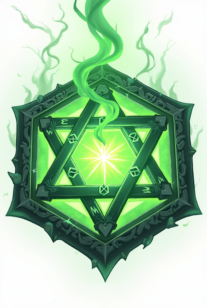 Enchanted hexagon spell magic with signs magic for game square green no people background white anime style