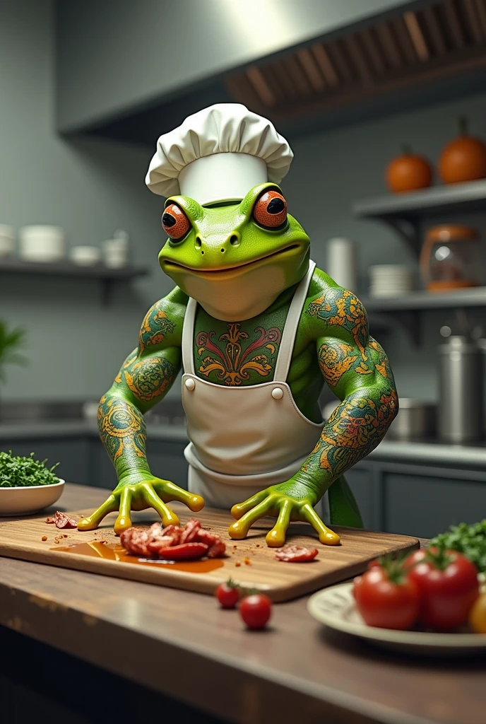Frog chef cooking and tattoos 