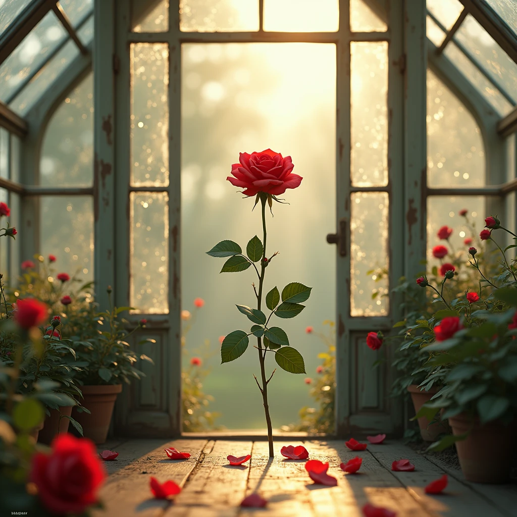 sunlight,Red Rose ,glass house,vintage