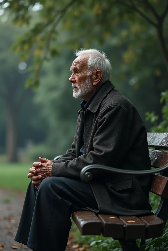 3 sad grandfather on a bench thinking about his friends who died