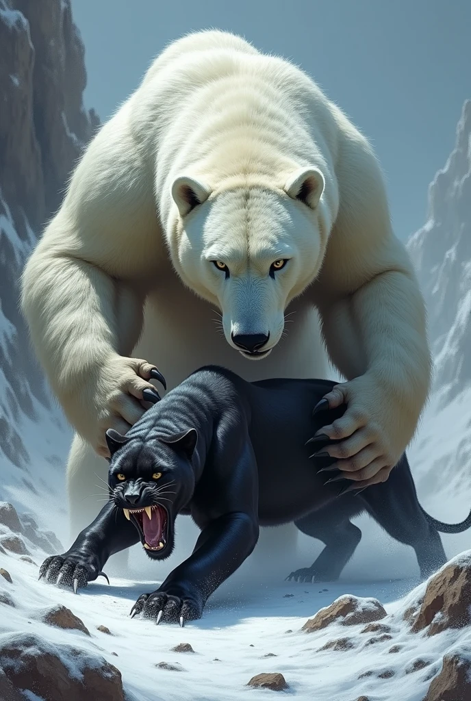 The white bear crushed the black panther under his feet