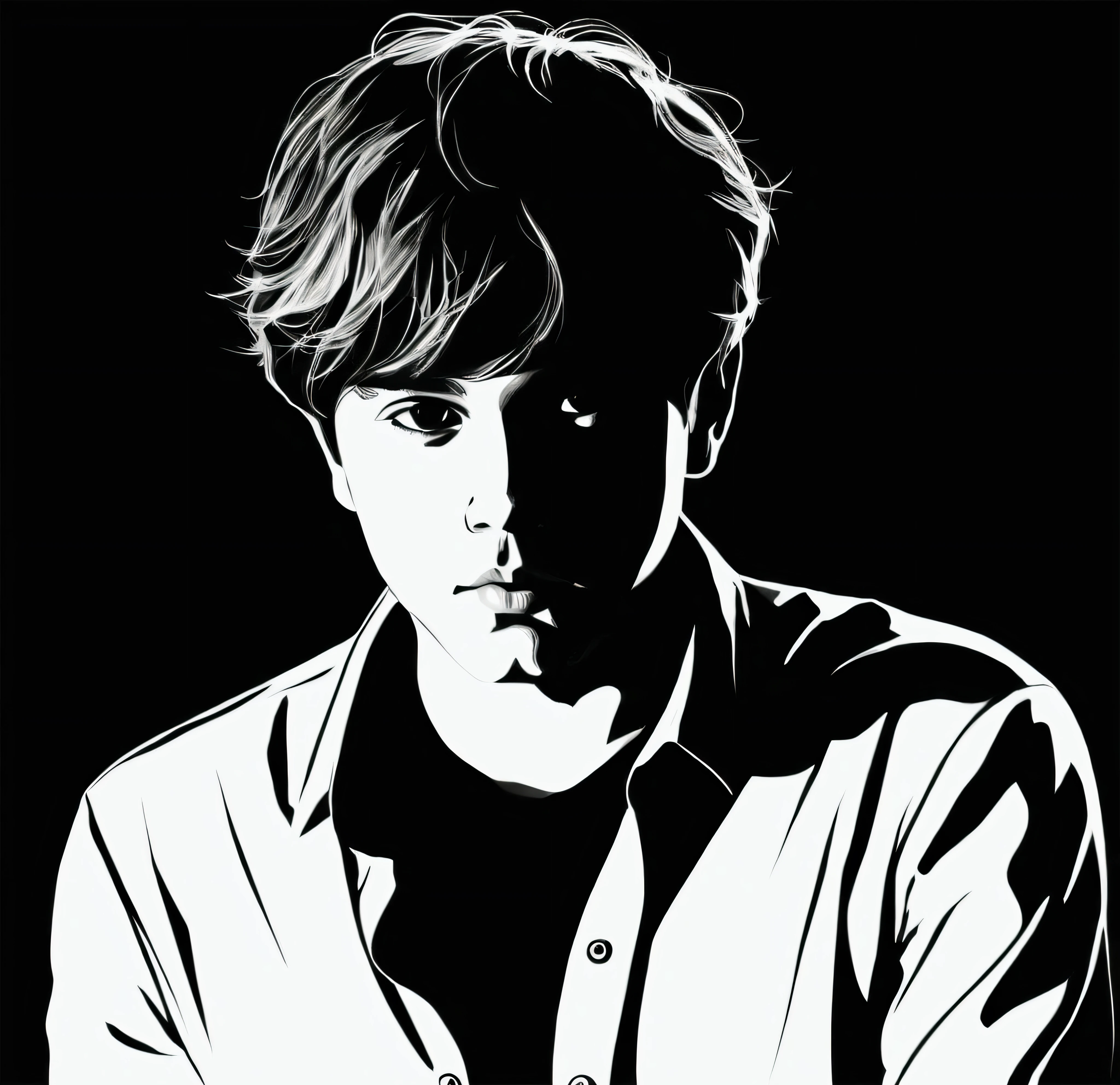 ((1 loneliness boy object sketch drawing)) Create a paint of the abstract artistic art photography illustration, Make this photography to more artistic masterpiece, photography of painted abstract art. Create abstract art photography illustration sketch drawing vector silhouette. solid black and white image background, illustration, vector, dark, sketch, high definition, high resolution, art, masterpiece