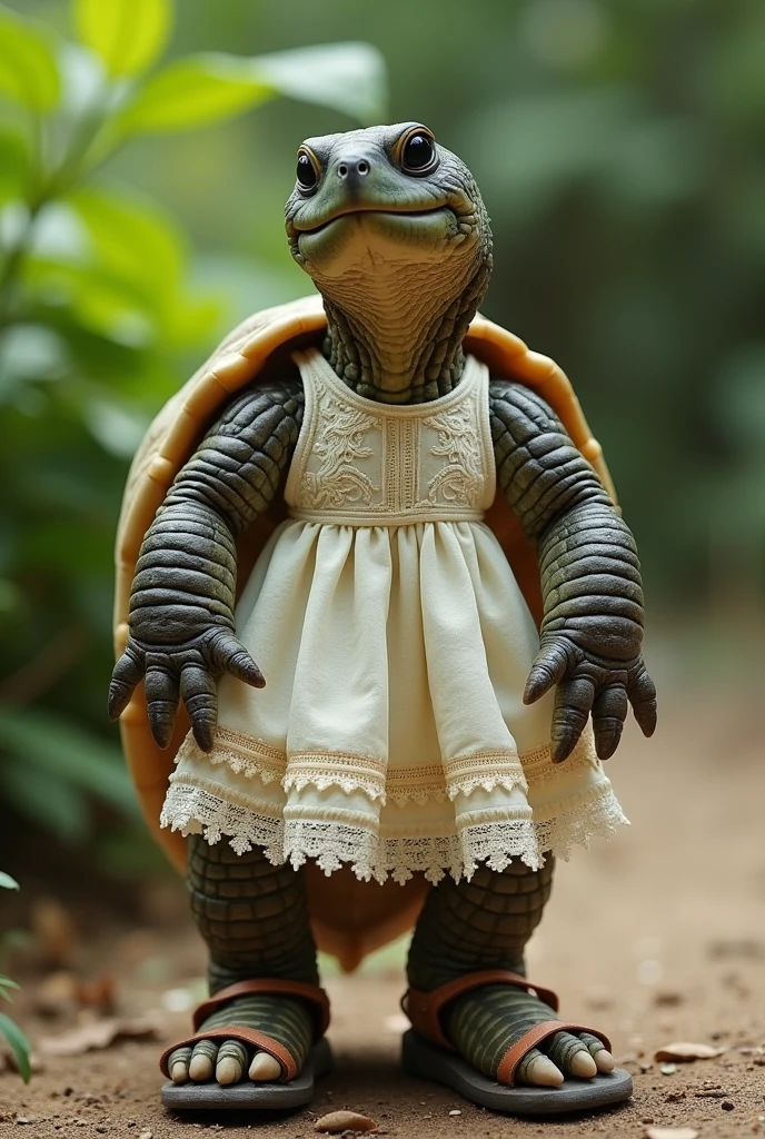 Turtle with realistic dress and sandals. realistic photo